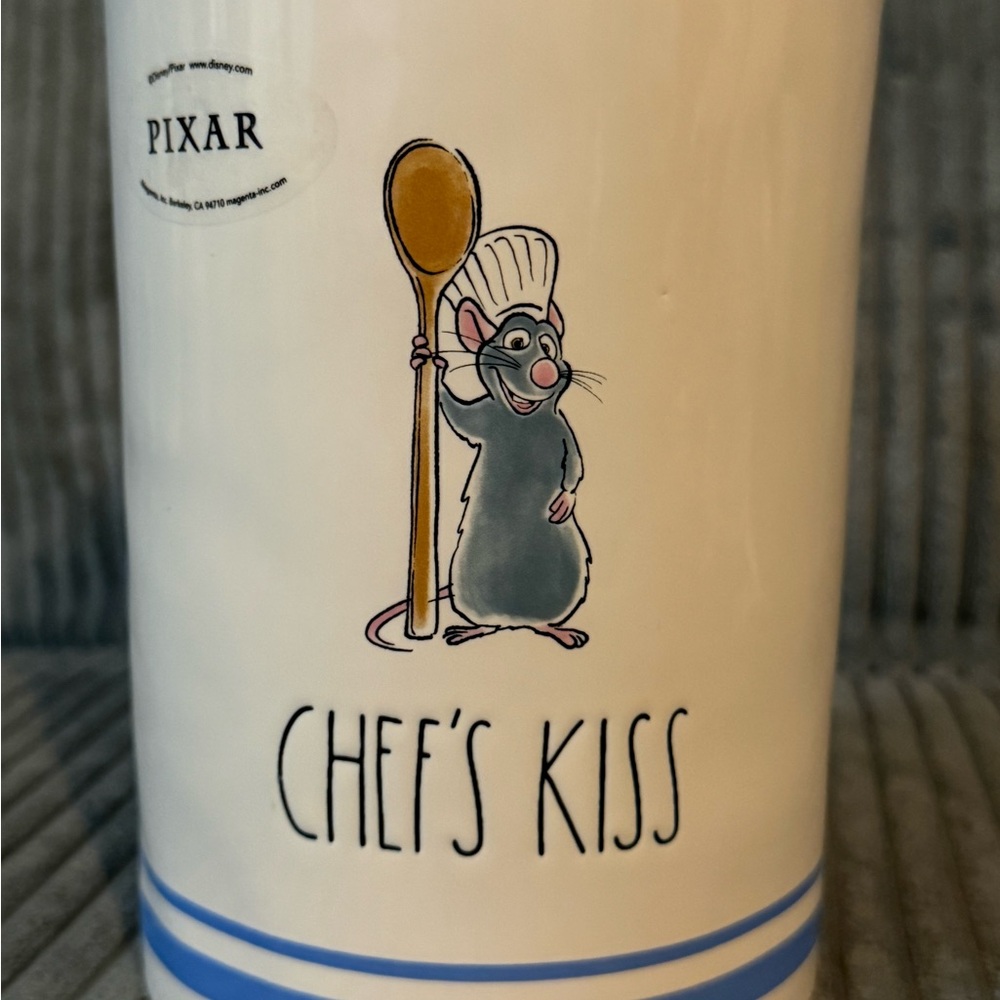 Rae Dunn x Ratatouille White & Blue Utensil Holder with Remy - CHEF’S KISS